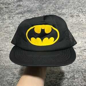 Vintage 80s Trucker Hat Mesh Snap Back Super Hero Logo Black Yellow